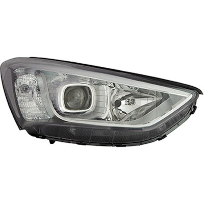 Far Hyundai Santa Fe (DM), 05.2012-10.2016, partea Dreapta, electric, tip bec D3S+H7, fara bec, fara balast, cu motoras, cu lumini de zi pe LED, TYC foto