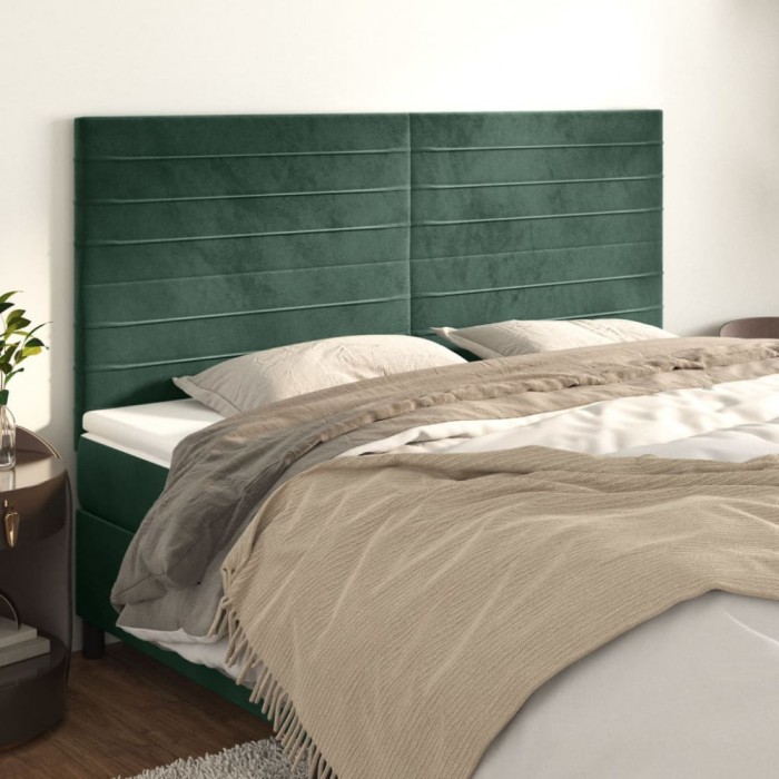 vidaXL Tăblii de pat, 4 buc, verde &icirc;nchis, 100x5x78/88 cm, catifea 3116541