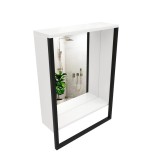 Oglinda cu spatiu de depozitare Places of Style, lemn/sticla/metal, alb/negru, 48,5 x 67 cm
