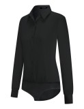 Bluză tip bodysuit cu nasturi, m&acirc;necă lungă, culoare solidă, pentru birou și uz casual, Negru, S