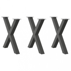 vidaXL Picioare de masă &icirc;n formă de X, 3 buc., antracit, 80x(72-73) cm, oțel