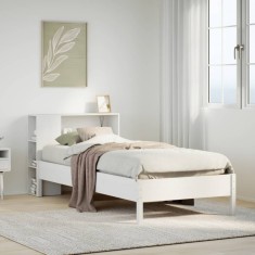 vidaXL Pat cu bibliotecă fără saltea, alb, 100x200 cm, lemn masiv pin 3322847