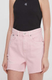 Cumpara ieftin Pepe Jeans pantaloni scurti jeans femei, culoarea roz, neted, high waist