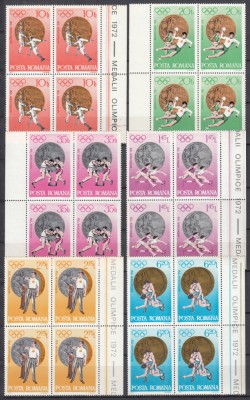 ROMANIA 1972 LP 805 J.O. VARA MUNCHEN MEDALII OLIMPICE BLOCURI 4 TIMBRE MNH foto