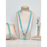 Cumpara ieftin Set Bijuterii Turcoaz Energy: Colier, Bratara, Cercei Argint 925 Placat Aur Roz, Zirconiu Cubic, Ajustabil 18-20cm, Made in Italy