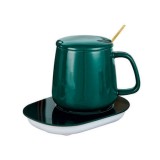 Cumpara ieftin Cana ceramica cu incalzitor, lingurita, temperatura constanta 55 grade, 220V, 400 ml, verde