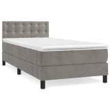 Cumpara ieftin Pat box spring cu saltea, gri deschis, 80x200 cm, catifea