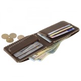 Portofel clasic barbati din piele naturala, Hector 2, maro cusut in X cu crem, Elyk Creation