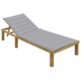 Șezlong vidaXL Gri cu Pernă, Lemn de Pin Tratată, Spătar Reglabil, 200x70 cm - Ideal Gradină/Exterior