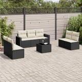 Cumpara ieftin Set mobilier de grădină cu perne, 8 piese, negru, poliratan