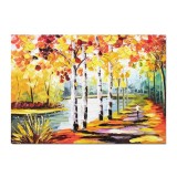 Tablou pictat manual, Pe aleea cu mesteceni, 70x50cm ulei pe panza, superb