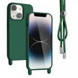 Lemontti Husa Silicon cu Snur iPhone 14 Verde (protectie 360&deg;, material fin, captusit cu microfibra)