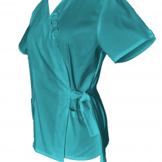 Halat Medical Pe Stil, Tip Kimono Turcoaz cu Elastan, Model Daria - L