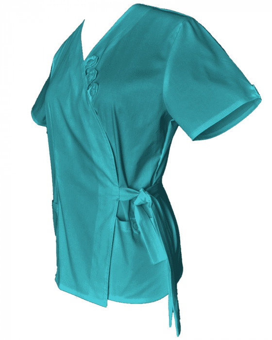 Halat Medical Pe Stil, Tip Kimono Turcoaz cu Elastan, Model Daria - 2XL