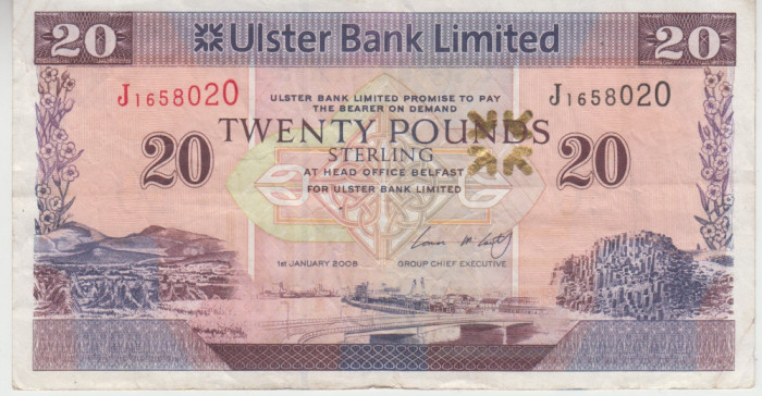 M1 - Bancnota foarte veche - Marea Britanie - Belfast - 20 lire sterline
