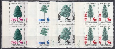 ROMANIA 1998 LP 1456 SPECII FORESTIERE SUPRATIPAR BLOCURI DE 4 TIMBRE MNH foto