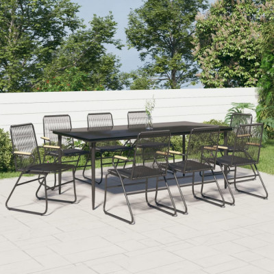 vidaXL Set cu masă pentru grădină, 9 piese, negru, ratan PVC foto