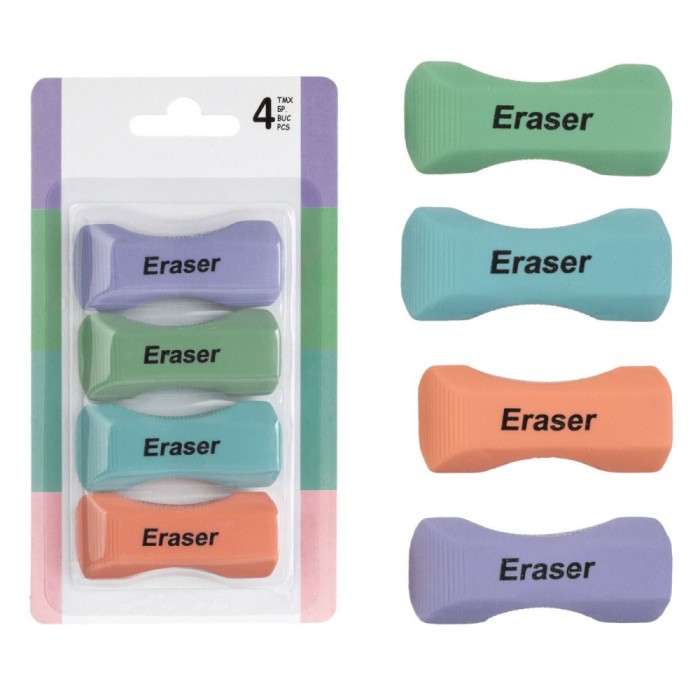Radieră Set, 4 Bucăți, Multicolor, Cu M&acirc;ner