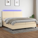 Cumpara ieftin Pat cu arcuri, saltea și LED, crem, 200x200 cm, textil