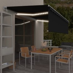Copertină retractabilă automat, stor&amp;amp;LED&amp;amp;senzor antracit, 5x3 m foto