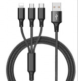 Cablu pentru incarcare eLIVE 3 in 1, MicroUSB, Type-c, Lightning, 1,2m