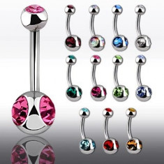 Piercing pentru buric cu două pietre mari din zircon - Lungime piercing: 10 mm, Culoare zirconiu piercing: Culoarea Mierii - T