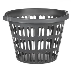 Coș Rufe Plastic, Rotund, Antracit, Capacitate 40L, Model Perforat, Cu M&acirc;nere