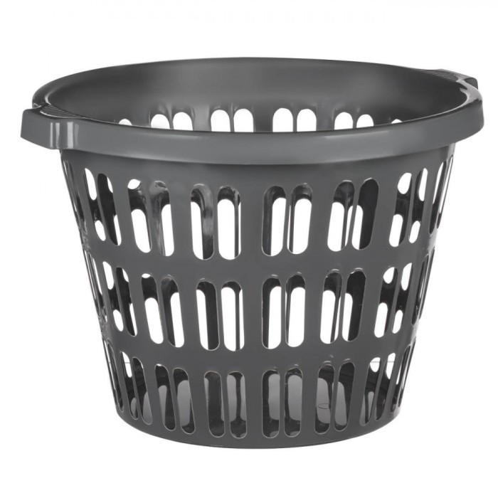 Coș Rufe Plastic, Rotund, Antracit, Capacitate 40L, Model Perforat, Cu M&acirc;nere