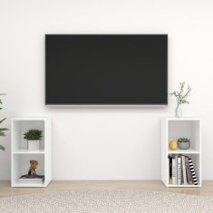 vidaXL Comode TV, 2 buc., alb extralucios, 72x35x36,5 cm, PAL