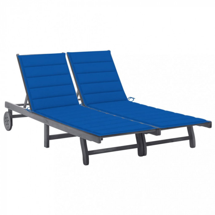 vidaXL Șezlong grădină cu perne, 2 persoane, gri, lemn masiv acacia 3061399
