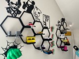 Raft Perete Hexagonal PLA Negru 17x8x15cm, Ecologic, Design Modern, Montaj Facil, Living, Dormitor, Birou