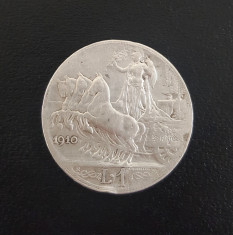 Moneda 1 lira 1910 Italia, argint, Vittorio Emanuele III foto