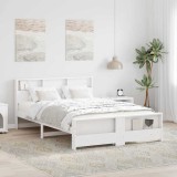 vidaXL Cadru de pat cu headboard Alb 140 x 200 cm Lemn masiv de pin