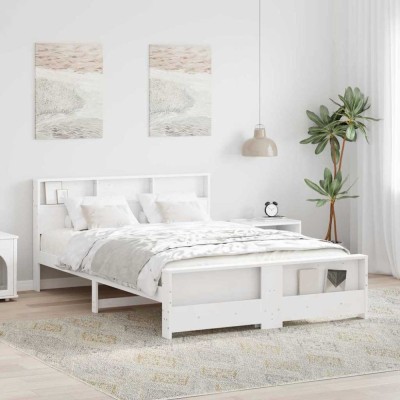 vidaXL Cadru de pat cu headboard Alb 140 x 200 cm Lemn masiv de pin 3394226 foto