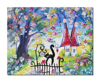 Tablou camera copilului pictat manual, Taram de poveste, 50x40cm ulei pe panza foto