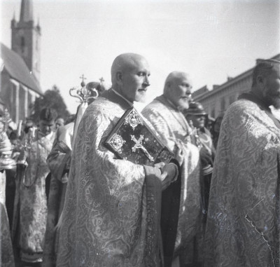 HST A26 Negativ pe celuloid procesiune religioasă greco-catolică Dej anii 1930 foto