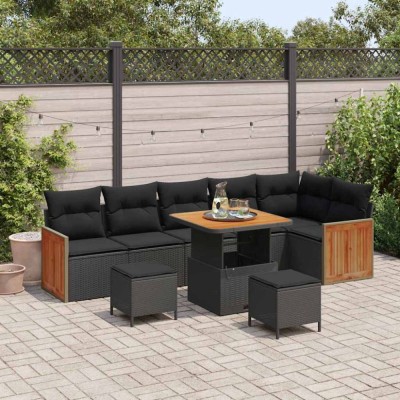 vidaXL Set de canapele pentru grădină 9 pcs Negru 80 x 80 x 71 cm 3363319 foto