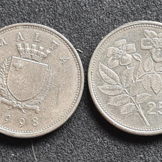 Malta 25 cents cent 1998
