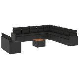 Cumpara ieftin Set canapele de gradina, 12 piese, cu perne, negru, poliratan