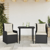 vidaXL Set mobilier de grădină cu perne, 3 piese, negru, poliratan 3262826