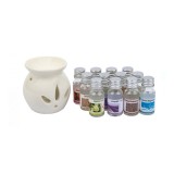 Difuzor aromaterapie cu flacara, 12 uleiuri parfumare, suport alb lut inclus