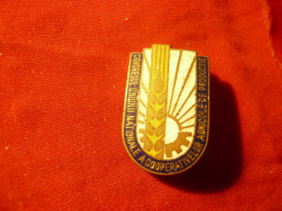 Insigna Congresul Uniunii Nationale a CAP-urilor ,h=2,8cm ,metal si email foto