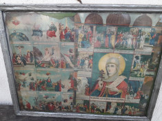 2 icoane romaneasca Crezul si ruseasca Sf Muc Parascheva litografie color veche foto