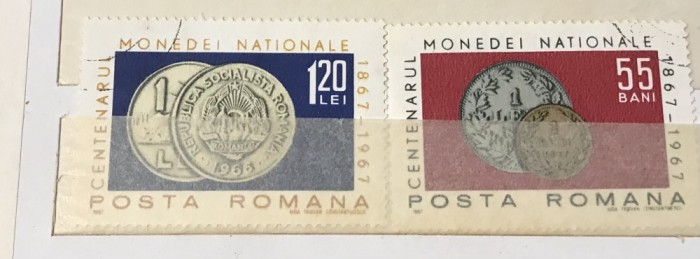 (3) Timbre Serii Romania Centenarul Monedelor Nationale 1867 1967
