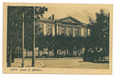 1305 - BRAILA, High School Balcescu, Romania - old postcard - unused foto