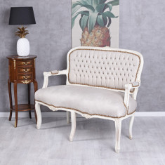 Sofa baroc din lemn masiv alb cu tapiterie din catifea grej CAT360K18