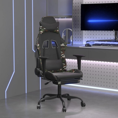 Scaun de gaming cu suport picioare, negru/camuflaj, piele eco foto