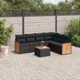 vidaXL Set canapele de grădină cu perne, 7 piese, negru, poliratan 3227686