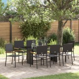 Set de dining pentru gradina Gossi de 9 piese negru ratansintetic, scaune de gradina Gossi stivuibile cu perne - set de 2 piese in negru ratan sinteti