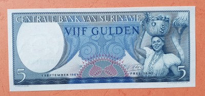 5 Guldeni 1963 - Bancnota Surinam - 5 Gulden - piesa SUPERBA - UNC foto